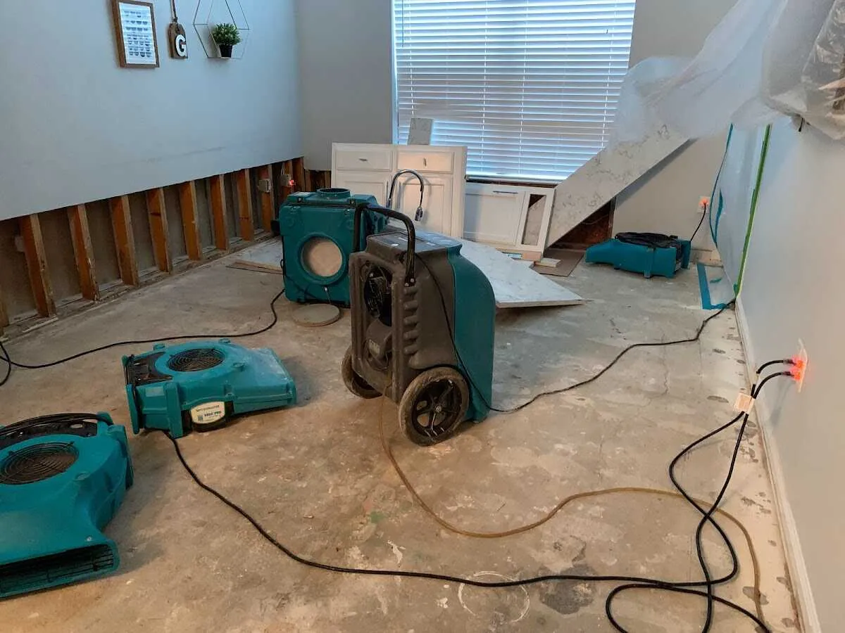 Dehumidifier in flood-cut room for Water Damage Restoration in Pennfield